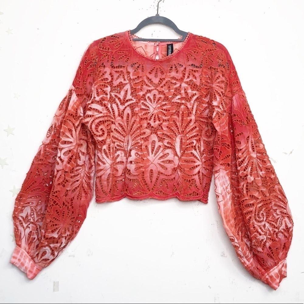 CONTINUUM Orange open eyelet balloon sleeve blouse - Picture 12 of 16